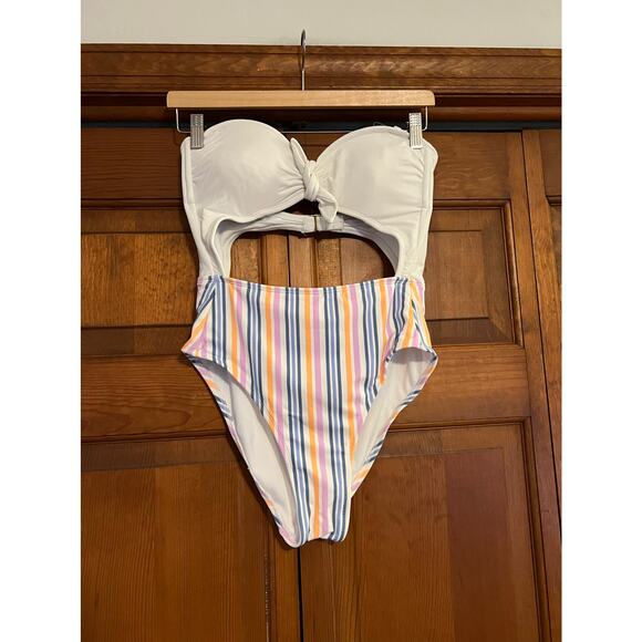 Xhilaration Women's Tie-Front Cut-Out One Piece Bathing Suits Multicolor Size M - Picture 3 of 10